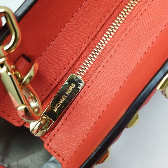 Michael Kors Selma Red Saffiano Leather Studded Top Handle Satchel Shoulder Bag - Picture 16 of 16